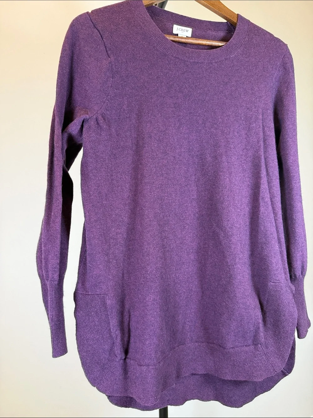 J. Crew Plum Purple Wool Blend High-Low Knit Tunic Crewneck Sweater Size M